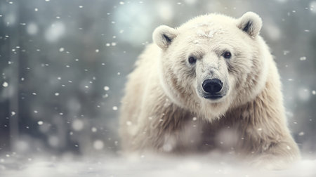 White Polar Bear on winter snow background. AI generated imageの素材