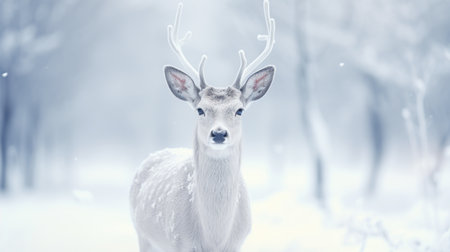 Wild deer in the forest in winter background. AI generated imageの素材