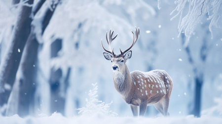 Wild deer in the forest in winter background. AI generated imageの素材