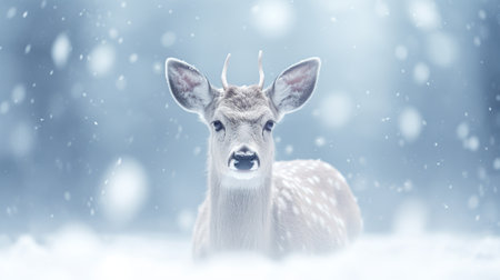 Wild deer in the forest in winter background. AI generated imageの素材