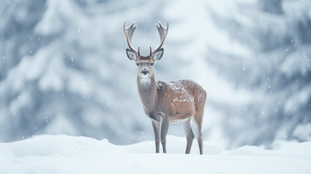 Wild deer in the forest in winter background. AI generated imageの素材