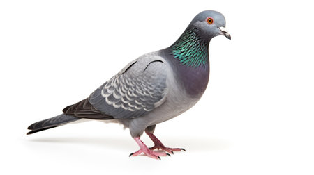 Portrait grey pigeon bird isolated white background. AI generated imageの素材