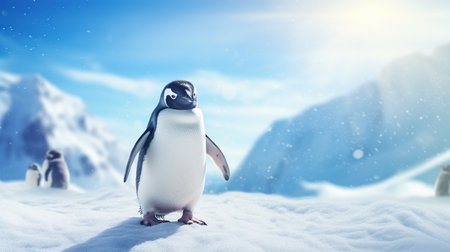 Penguin animal life in arctic iceland blurred background. AI generated imageの素材