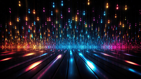 Neon Blue pink violet stage lighting illuminated, lens flare effect, shining star rays.AI generatedの素材