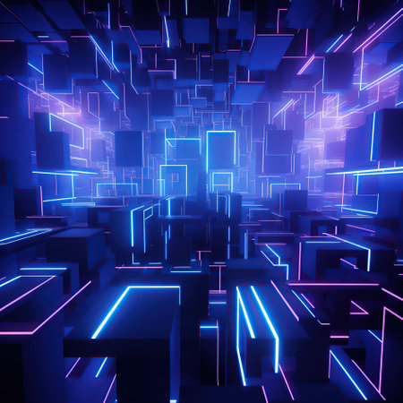 Abstract Geometric technology light neon illuminated background. AI generated imageの素材