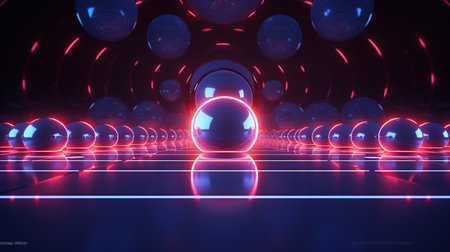 Illuminated 3d glass transparent sphere purple blue holographic background.AI generated imageの素材