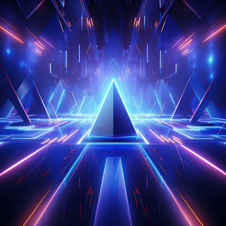 Abstract Geometric technology light neon illuminated background. AI generated imageの素材