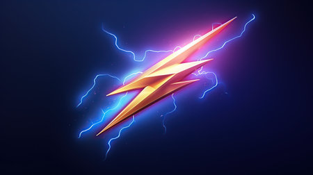 Bolt sign with illuminated neon lights on a dark background. AI generated imageの素材