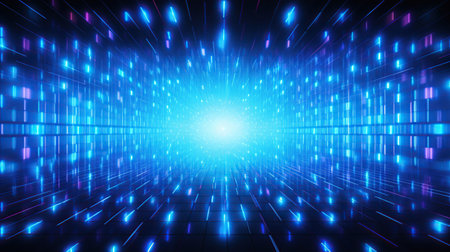 Glowing cyan light grid in the form of square tiles abstract background.AI generated imageの素材
