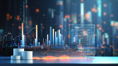 Business finance trading analytic with Neon Bars and Graphs Illuminate. AI generatedの素材