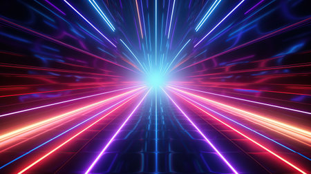 Neon Blue pink violet stage lighting illuminated, lens flare effect, shining star rays.AI generatedの素材