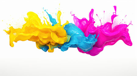 Abstract Paint colorful rainbow splash isolated white background. AI generated imageの素材