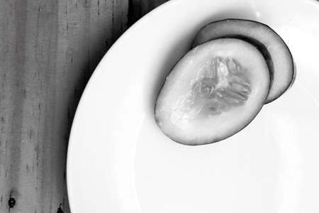 slice of cucumber on the plateの写真素材
