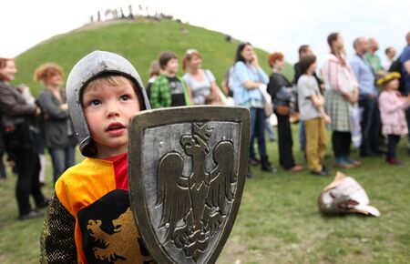 KRAKOW, POLAND - APRIL 22, 2014: Unidentified participants of Rekawka - Polish tradition, celebrated in Krakow on Tuesday after Easter. Currently has the character of festival historical reconstruction.のeditorial素材