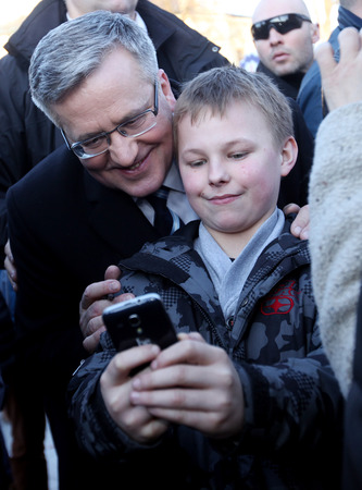 NOWY TARG, POLAND - MARCH 8, 2015: The commencement of the presidential campaign by BronisÅaw Komorowski in Nowy Targ in  Malopolskaのeditorial素材