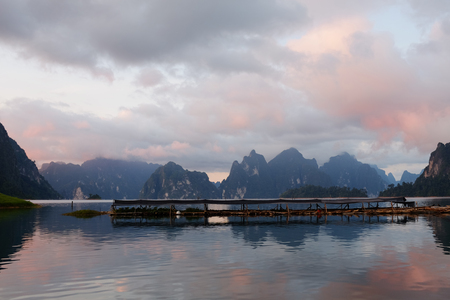 the beautiful lake and bridgeの写真素材