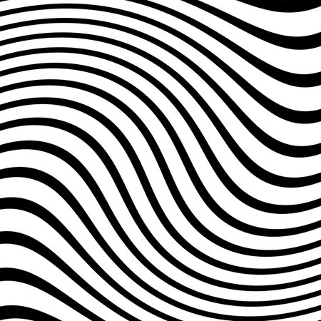 Abstract pattern of wavy stripes or rippled 3D relief black and white lines background. Vector twisted curved stripe modern trendy.の写真素材
