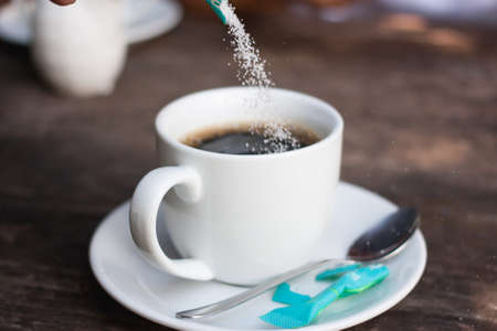 black coffee with sugar on morningの写真素材
