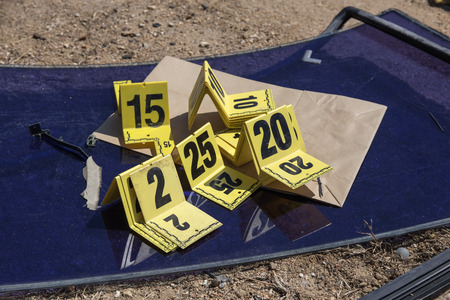 group of evidence marker number in crime scene investigationの写真素材