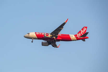 BANGKOK, THAILAND - December 20, 2017: HS-CBC Airbus A320-251N of Thai Air Asia  approach landing by Instrument Landing System or ILS navigation to runway 03L Don Mueang International Airport Thailand.のeditorial素材