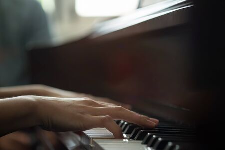 Piano keys ,side view of instrument musical tool,vintage effect.の写真素材