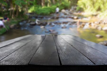 desk space and beautiful forest background.の写真素材