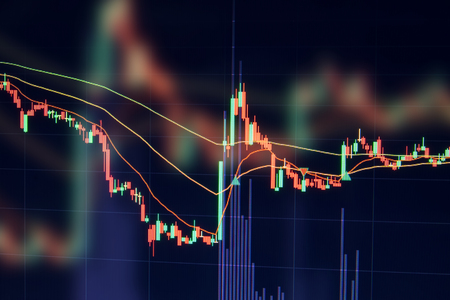 Abstract business stock graph on monitor with up stock graph.の写真素材