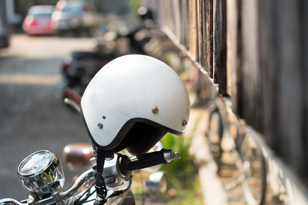 helmet on motorcycle with depth of field.の写真素材