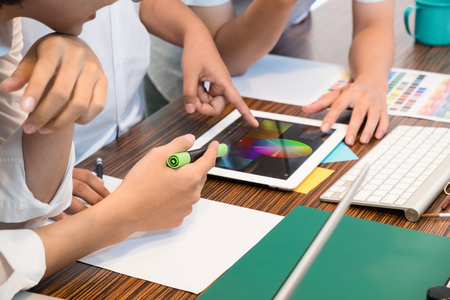 Creative team planning and meeting select color for working designer team concept.の写真素材