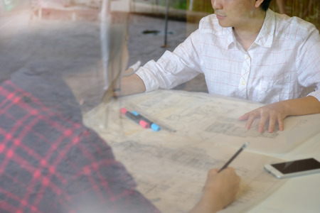 Cooperation Corporate of engineer discussing meeting for architectural project working with partner...