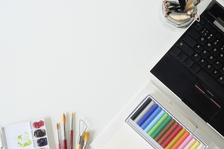 Top view office desk with artist table.の写真素材