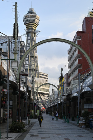 OSAKA, JAPAN - MARCH 17, 2019: Tsutenkaku Tower in Shinsekai.のeditorial素材
