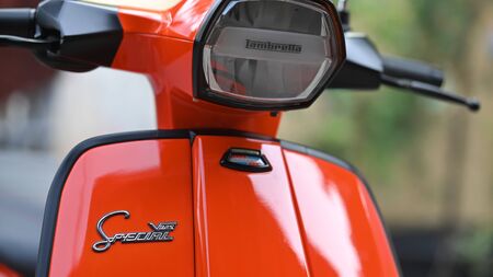 CHIANGMAI- THAILAND 11 DEC 2019 : Lambretta V1258 Special motor scooter closeup shot, Lambretta is Line of Motor Scooters Initially Manufactured in Milan, Italy.のeditorial素材