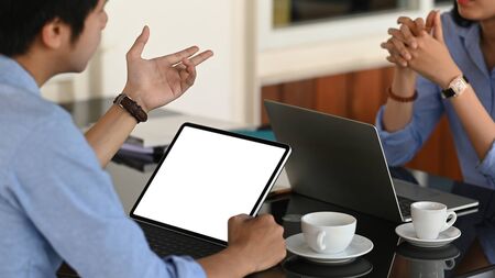 A business development team sitting and work together at the modern working desk.の写真素材