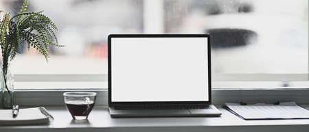 Colleague meeting with digital tablet, Empty screen for presentation.