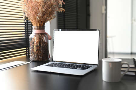 Photographer workspace with device mockup blank screen laptop, computer and smartphone.