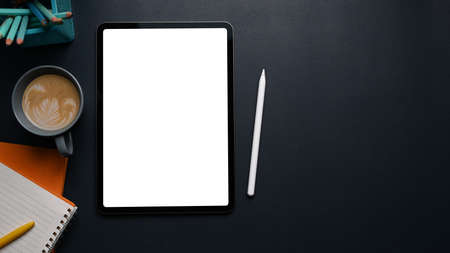 Horizontal photo of businesswoman holding smart phone with white screen.の写真素材