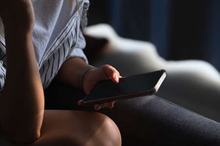 Above view of designer workplace with laptop, sticky note, notebook and copy space on pastel blue background.の写真素材