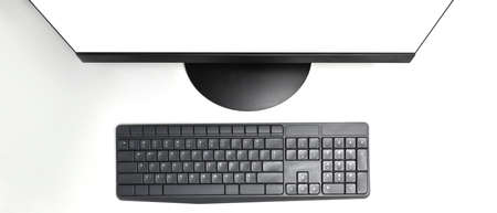 Mock up computer with black screen on white background.