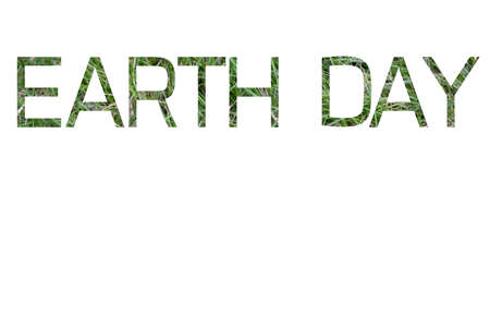 The word Earth Day with green grass inside the letters isolated on white background. Earth day concept.の写真素材