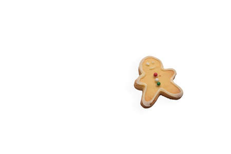 Homemade gingerbread man cookie isolated on white background.の写真素材