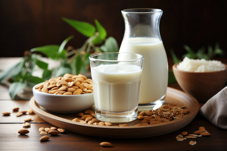 Almond milk healthy drink generate with Ai. . High quality photoの素材