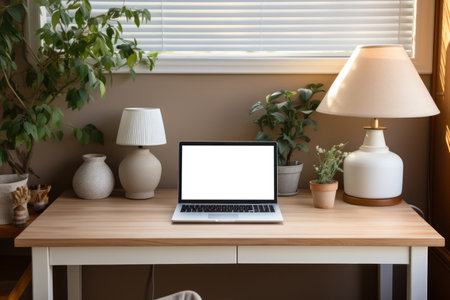 workspace computer laptop on table, generate with Ai. High quality photoの素材
