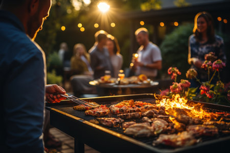BBQ Party in there garden generate of Ai. High quality photoの素材