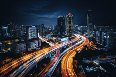 A long exposure photo of a highway at night generate with Ai. High quality photoの素材