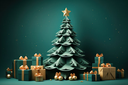 Christmas card paper cut style, Generate with Ai. High quality photoの素材