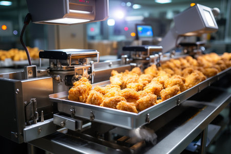 Robot arms in food industry. Created with Generative AI.の素材