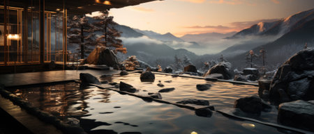 Landscape Japan onsen Generative with Ai. High quality photoの素材