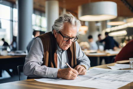 Elder architecture man working on workspace, Generate with Ai. High quality photoの素材