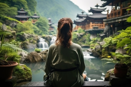 Woman in onsen Generative with Ai. High quality photoの素材